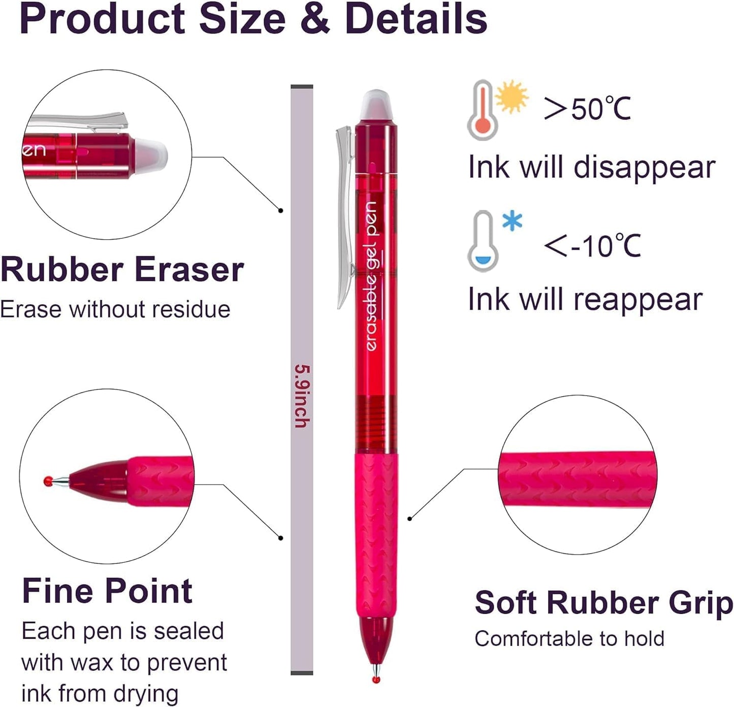 Erasable Gel Pens, 15 Colors Retractable Fine Point Erasable Pens Clicker, Assorted Color Inks, Make Mistakes Disappear for Drawing Writing Planner and Crossword Puzzles