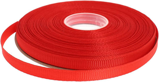 Solid Grosgrain Ribbon 25 Yard Each Roll 100% Polyester Woven Edge (1/4", Red)