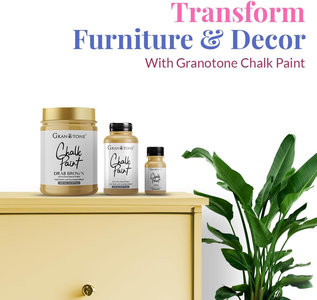 GRANOTONE Chalk Paint for Furniture, Matt-Finish Water-Based Acrylic Paint for Wood, Walls, Metal, Glass, Paper, Fabric Canvas, Maximum Coverage Chalk Paint for Kids & Adults, 250 Ml (DRAB BROWN)