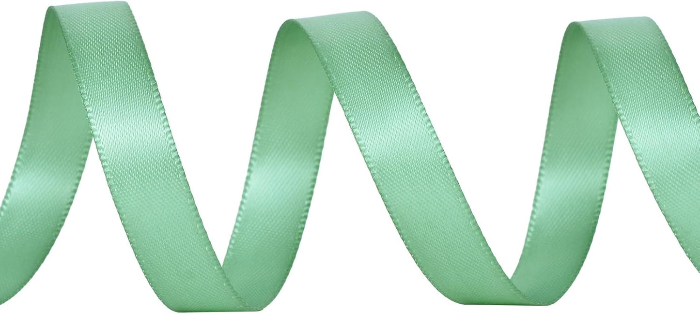 YAMA Sage Green Double Faced Satin Ribbon, 3/8 Inch 25 Yards, Light Green Ribbon for Gift Wrapping Crafts Hair Bows Wedding Party Decoration