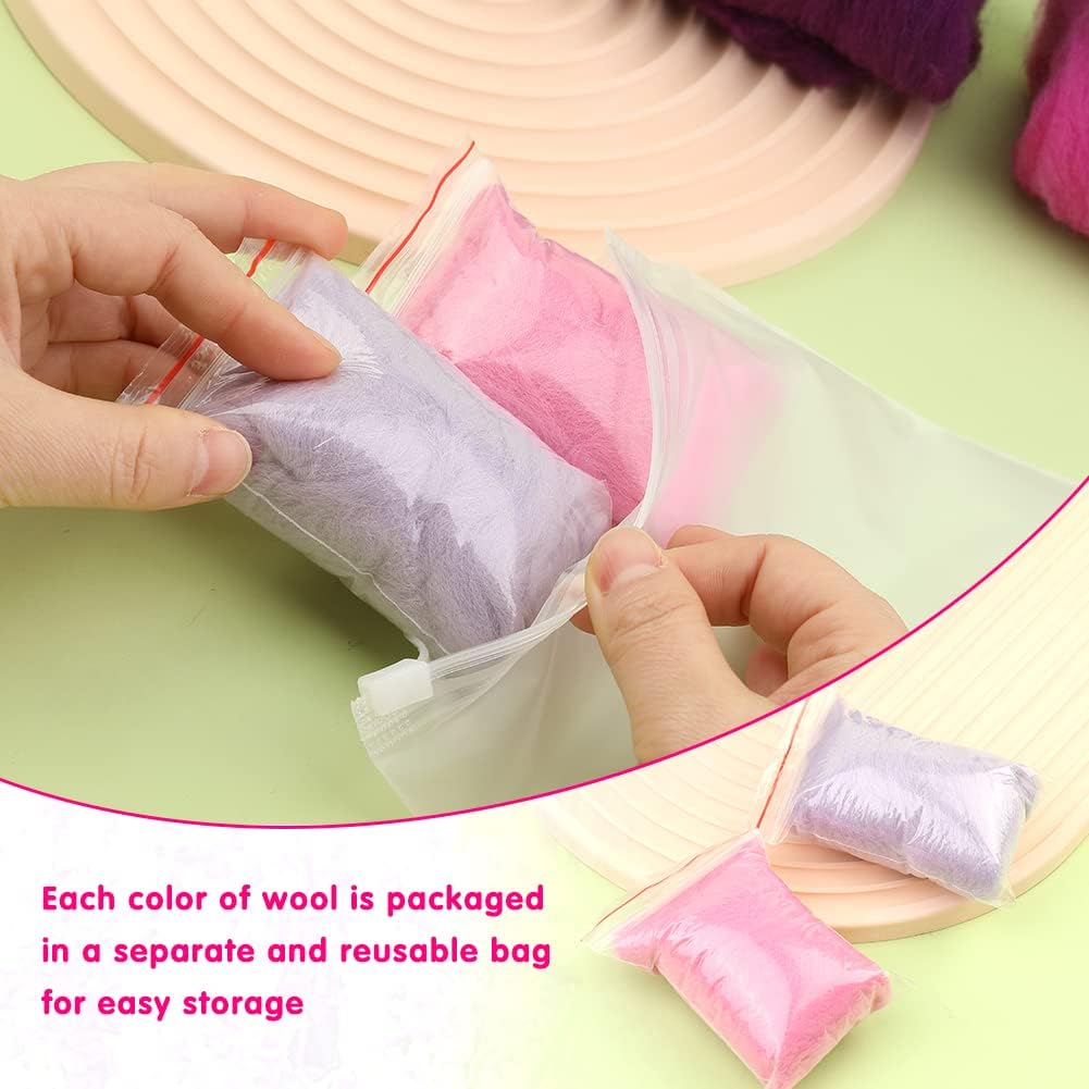 Wonvoc Needle Felting Wool 80 g, 8 Colors Nature Wool Roving, Felting Wool Bulk, Wool Roving for Needle Felting, for DIY Craft Materials and Felting Wool Craftsmen, 10g/Color, Purple