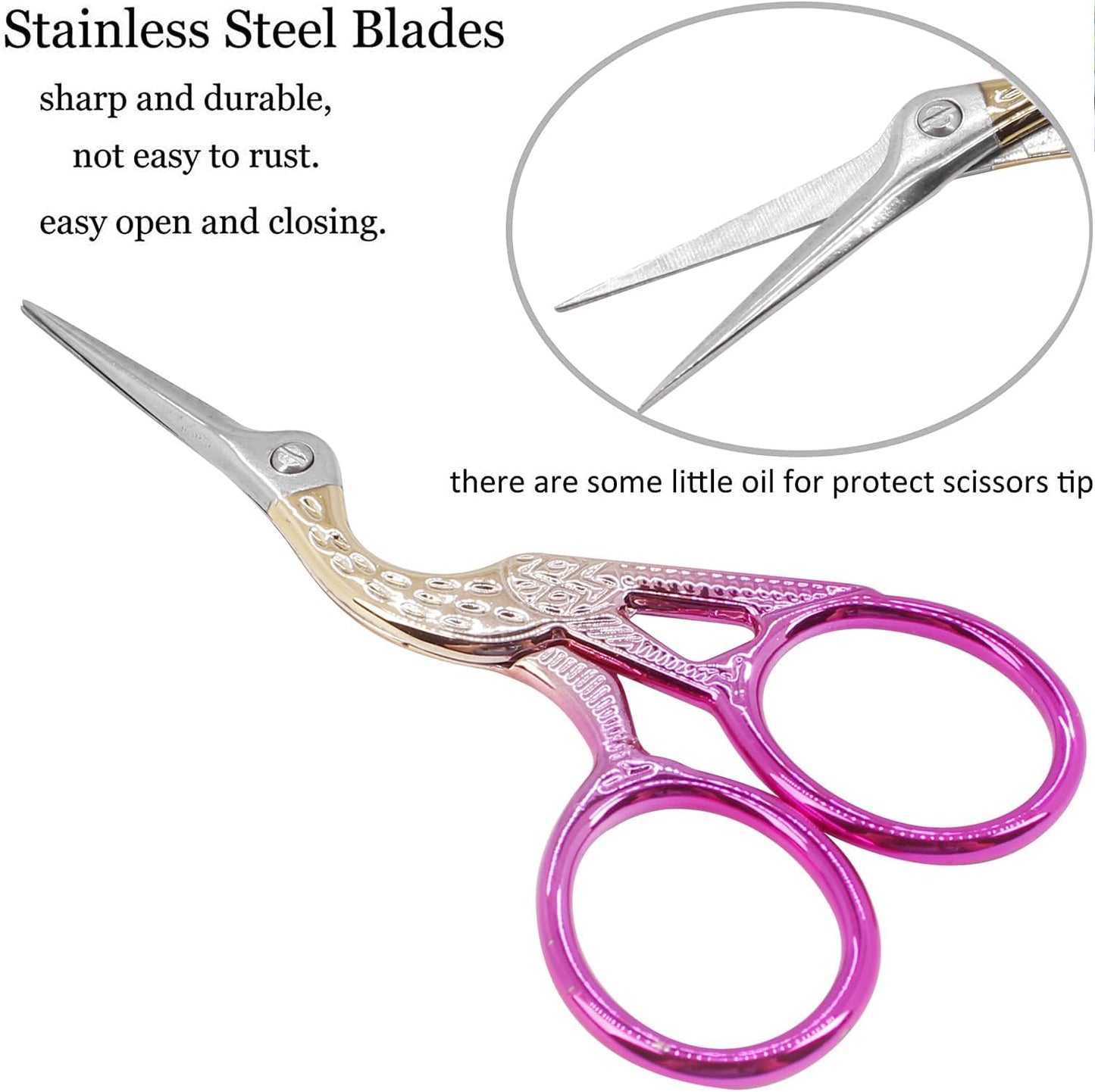 BIHRTC 3.6 Inch Embroidery Scissors Stainless Steel Sharp Tip Scissors with Leather Cover for Cross-stitch Crochet Sewing Crafting Embroidery Threading