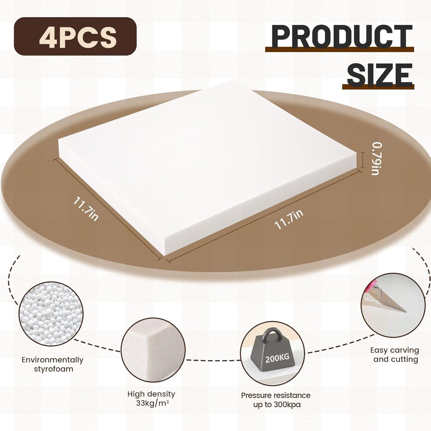 Gvereld High Density XPS Foam Board,4 Pack 11.7x11.7x0.79in Polystyrene Craft Foam Sheets, Rigid and Easy to Shape,DIY Modeling Art Projects, Party Decoration, Foam Cosplay, Heat Insulation