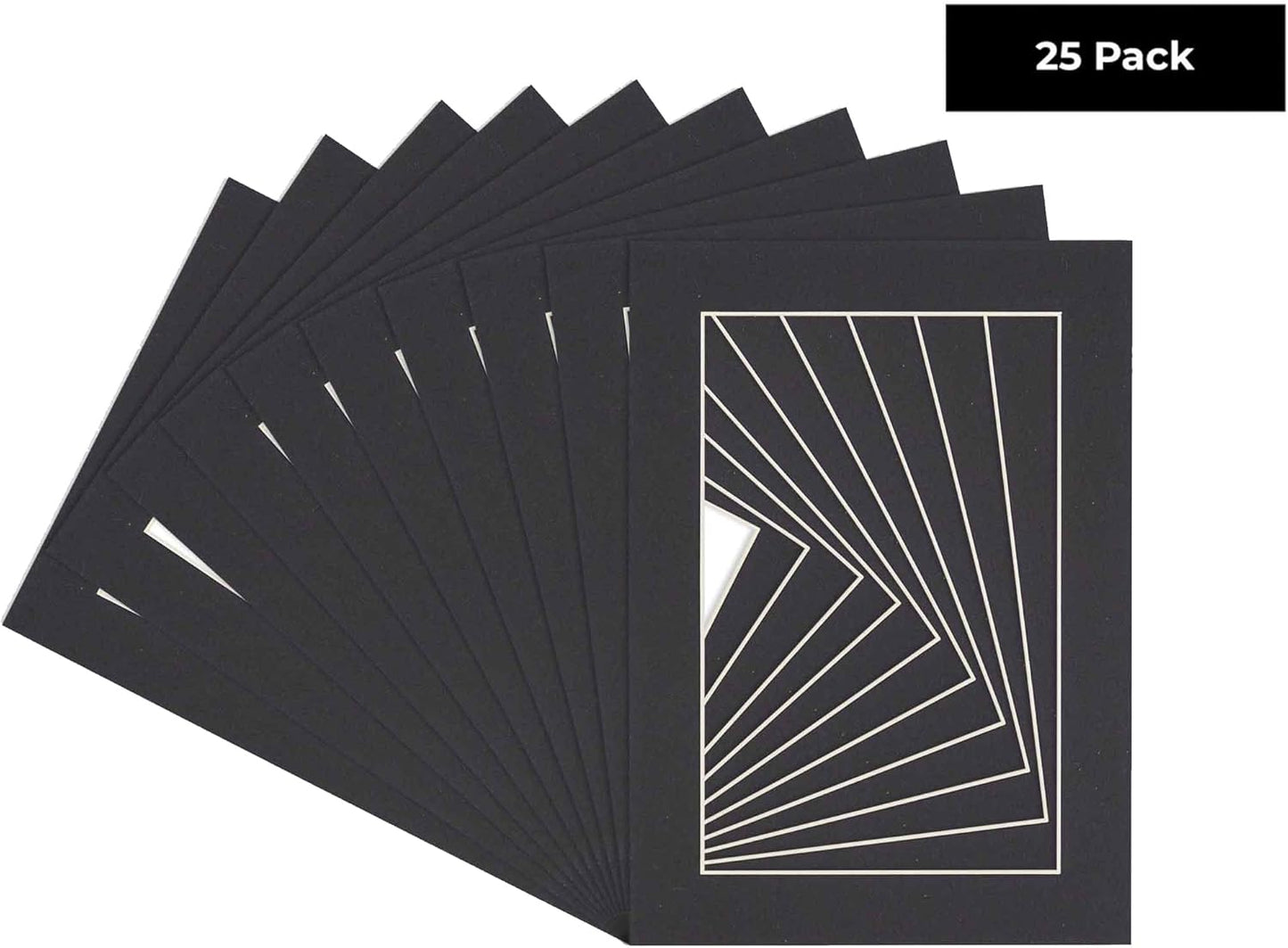 5x7 Mat for 8.5x11 Frame - Precut Mat Board Acid-Free Show Kit with Backing Board, and Clear Bags Black 5x7 Photo Matte Made to Fit a 8.5x11 Picture Frame Matboard for Framing, Pack of 25 Mats