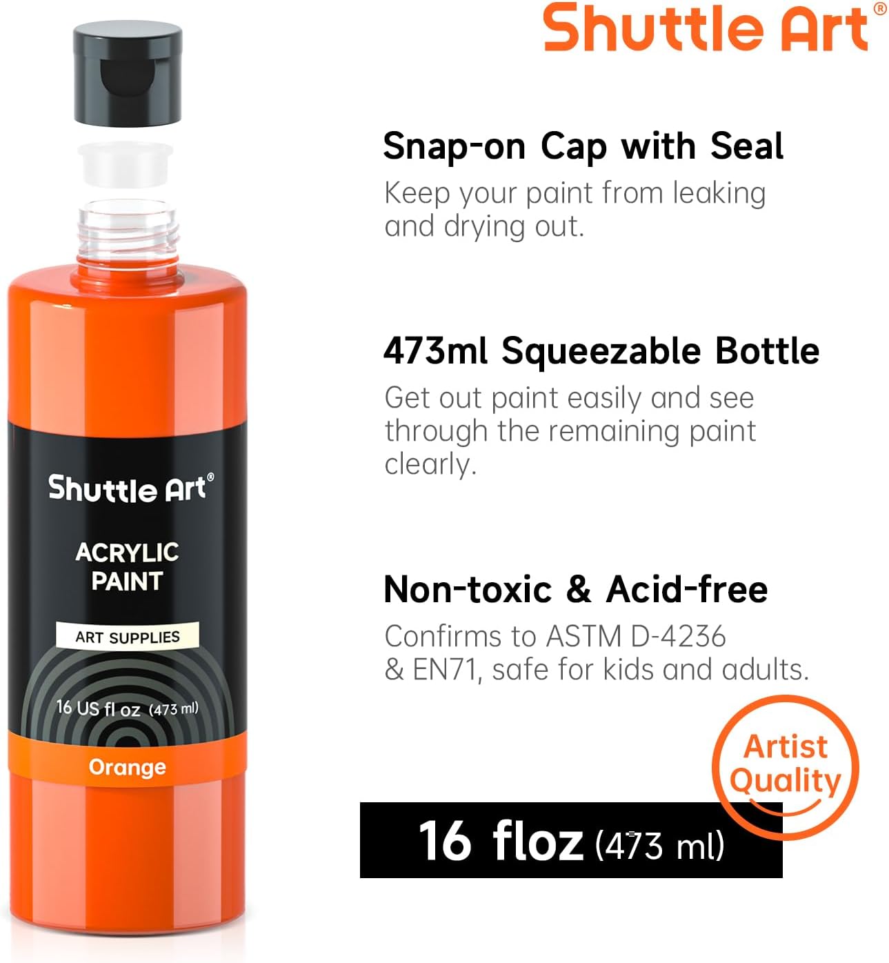 Shuttle Art Acrylic Paint, 12 Colors Acrylic Paint Large Bottle Set, 473ml/16oz Each, Rich Pigments, High Viscosity, Bulk for Artists, Beginners and Kids on Rocks Crafts Canvas Wood