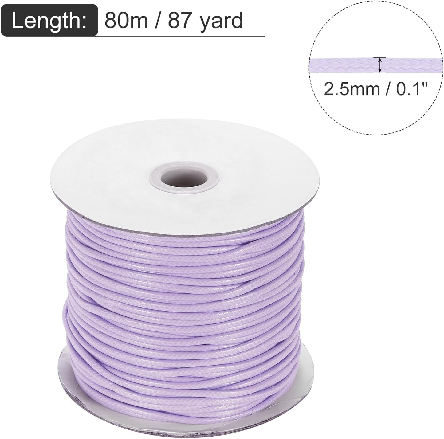 MECCANIXITY Waxed Cord 2.5mm Waxed Polyester Cord 87 Yard Wax String for Bracelet Making, Necklaces, Beading, Jewelry Making and DIY Crafts(Light Purple)