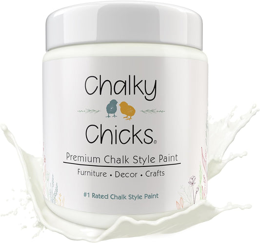 Chalky Chicks All-in-One Chalk Paint for Furniture or Cabinet - 16 Fl Oz - Matte Finish Buttermilk (White) for Metal, Wood Furniture Paint - No Sanding All-in-One for Home Decor & Crafts, USA Made