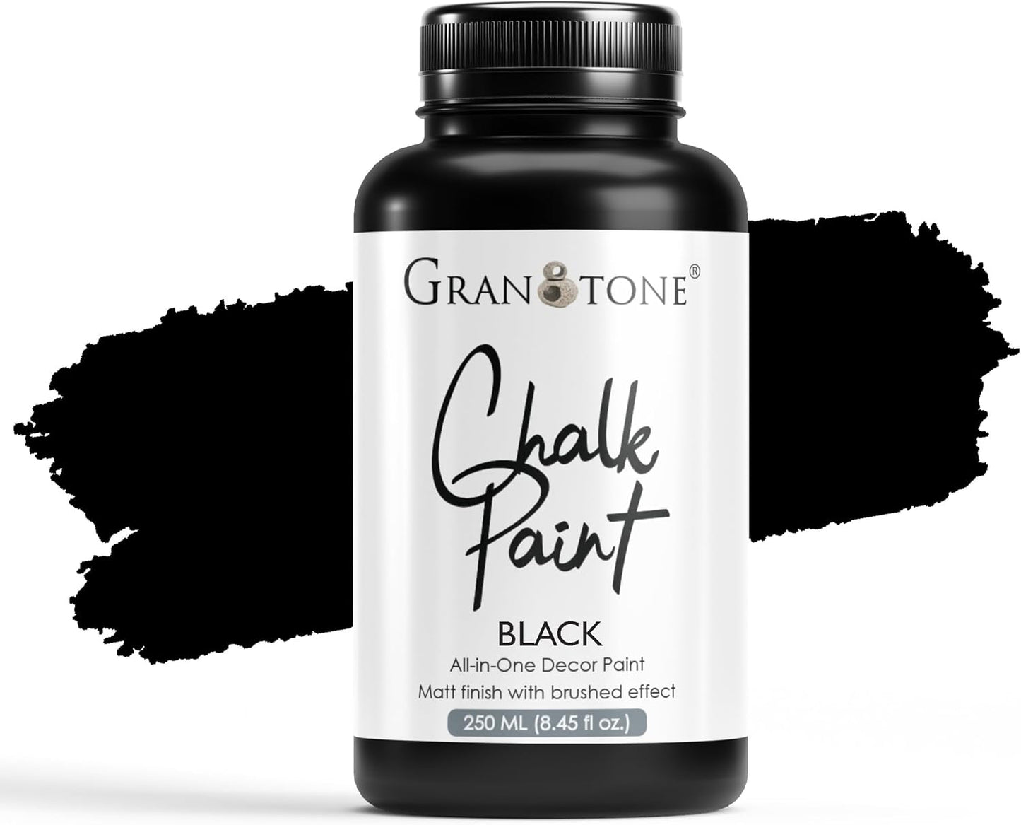 GRANOTONE Chalk Paint for Furniture, Matt-Finish Water-Based Acrylic Paint for Wood, Walls, Metal, Glass, Paper, Fabric Canvas, Maximum Coverage Chalk Paint for Kids & Adults, 250 Ml (BLACK)