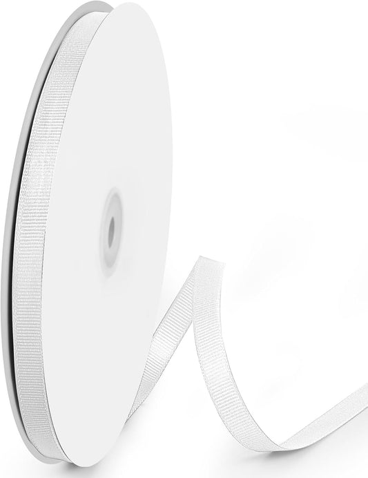 100 Yards 3/8 inch Grosgrain Ribbon, Solid Color Fabric Ribbon Perfect for Gift Wrapping, Wedding, Handmade Bows, Floral Bouquets and Party Decoration(White)