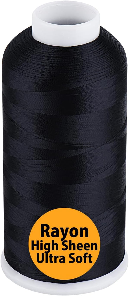 Simthread Rayon Embroidery Thread 5500 Yards, 40wt 100% Rayon Viscose for Commercial and Domestic Machines - Black 1000