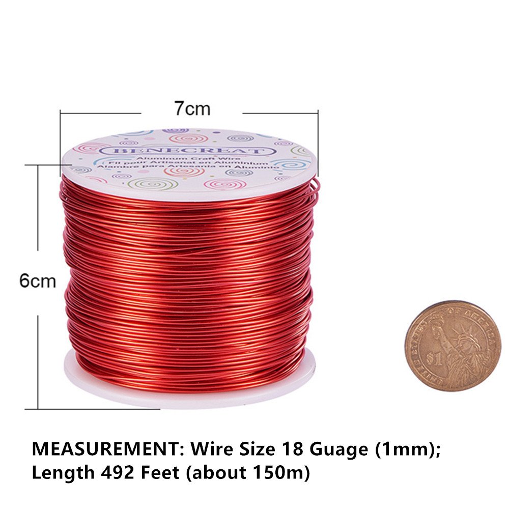 BENECREAT 12 17 18 Gauge Aluminum Wire (18 Gauge,492 FT) Anodized Jewelry Craft Making Beading Floral Colored Aluminum Craft Wire - FireBrick