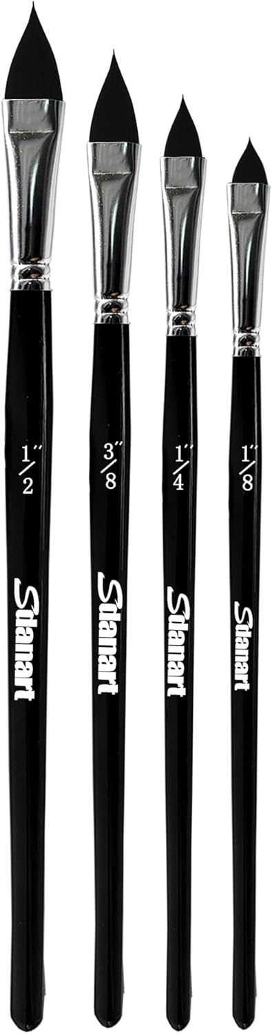 Cat Tongue Watercolor Brushes,4 PCS Oval Wash Paint Brushes for Acrylic Painting Floral Petal Watercolor Brush，Pointed Oval Paintbrush Professional Cat's Tongue Paint Brush Artist Paintbrushes