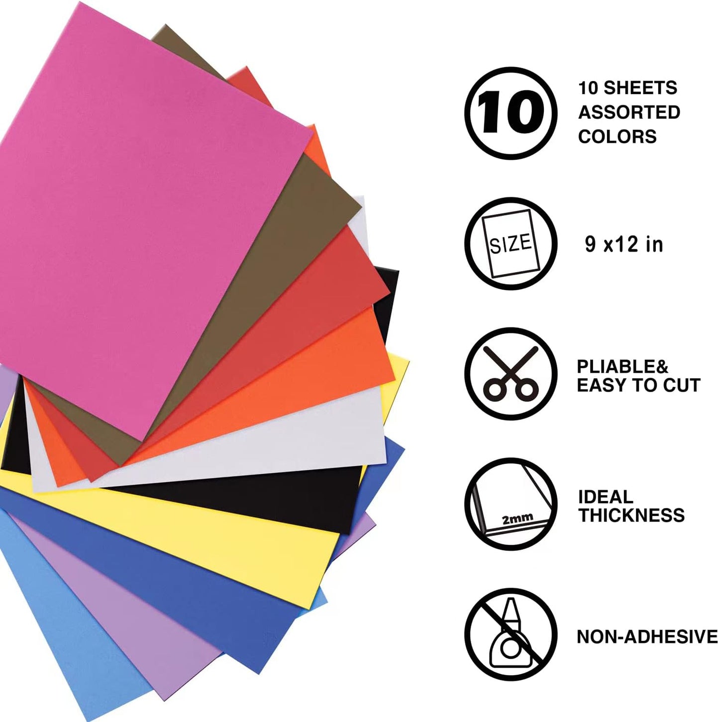 MEARCOOH Foam Sheets Crafts 9x12 Inch 10 Colors 2mm Eva Color Craft Foam Paper for Crafts Project Preschoolers Classroom Scrapbooking DIY Cosplay(10 Sheets)