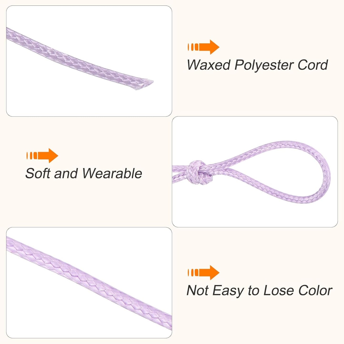 MECCANIXITY Waxed Cord 2mm Waxed Polyester Cord 98 Yard Wax String for Bracelet Making, Necklaces, Beading, Jewelry Making and DIY Crafts(Light Purple)