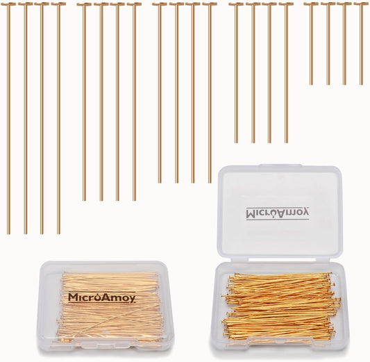 260pcs 18K Gold Filled Flat Head Pins Non Tarnish Craft Earring Bracelet Jewelry Making Accessories Supplies (20mm (0.78in, Gold-Flat Head Pin)