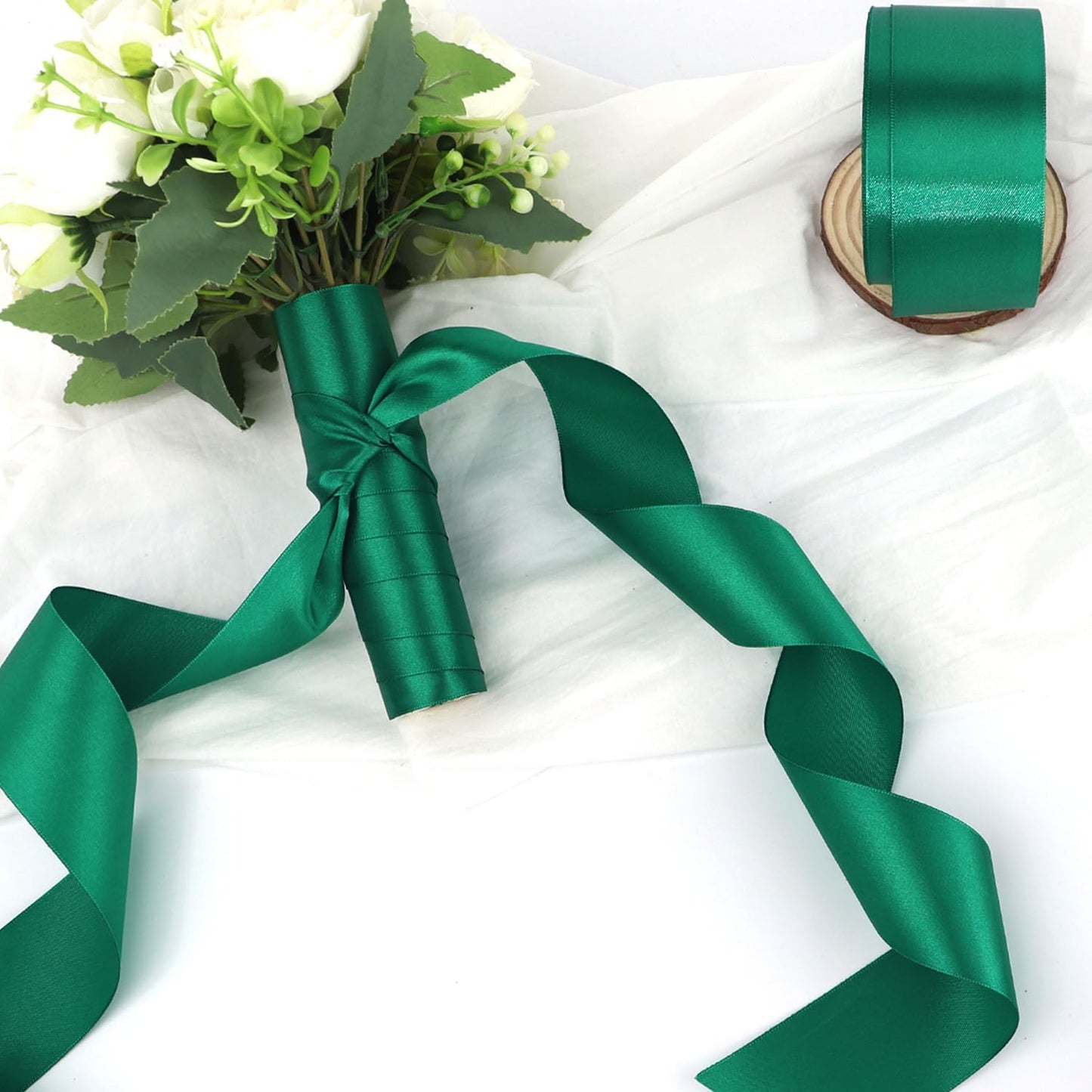 Dark Green Solid Satin Ribbon 2 Inch 25 Yards Solid Polyester Fabric Ribbon for Gift Wrapping Wedding Christmas Baby Shower Birthday Party Decoration Handmade Immortal Flower Craft