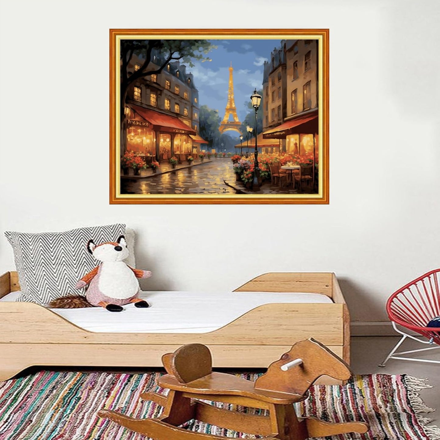 Foxdiviy Stamped Cross Stitch Kits for Beginners Full Range of Cross Stitching 11 CT Printed Cross Stitch Kits for Kids Adults Cross Stitch Patterns Needlepoint Kits-Eiffel Tower Street 16x20 inch