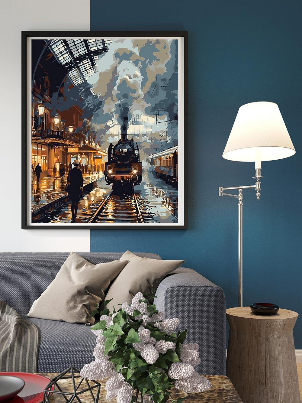 Moohue 14ct Counted Cross Stitch Kits for Adults Train Station Printed Stamped Cross Stitch Patterns Kits Cross Stitch Supplies (Train Station)