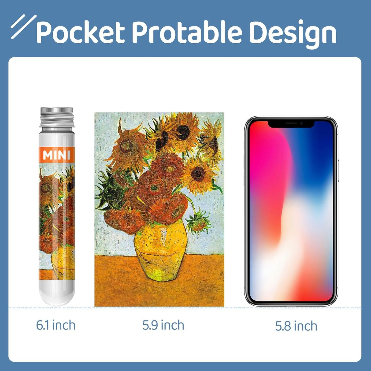 150 Puzzles Mini Jigsaw for Adults & Kids, 6 x 4 Small Capsule Tube Sets - Starry Night Mona Lisa Sunflower Pack