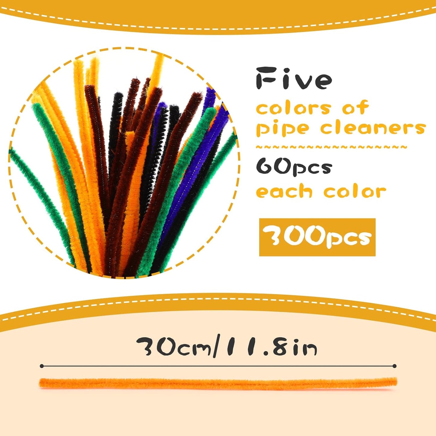 300 Pcs Pipe Cleaners Set, 5 Colors Pipe Cleaners Craft Set, Pipe Cleaner Chenille Stems Pipe Cleaners Craft Supplies for Art and Craft Projects Creative DIY Decorations