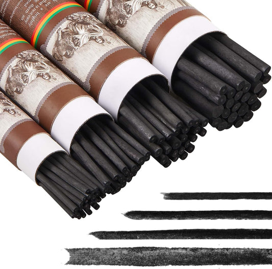 Gueevin 100 Pcs Willow Charcoal Sticks, Willow Charcoal, Artists, Beginners, Students, Perfect for Sketching, Drawing, Shading, and Fine Art Christmas Gifts for Art (2-4mm,4-5mm,5-7mm,7-9mm)