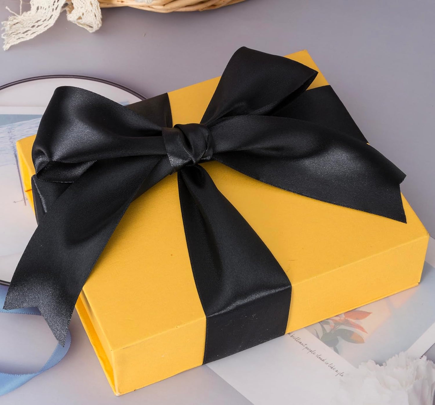 2 Inch Black Solid Satin Ribbon, 50 Yards Craft Fabric Ribbon for Gift Wrapping Floral Bouquets Wedding Party Decoration