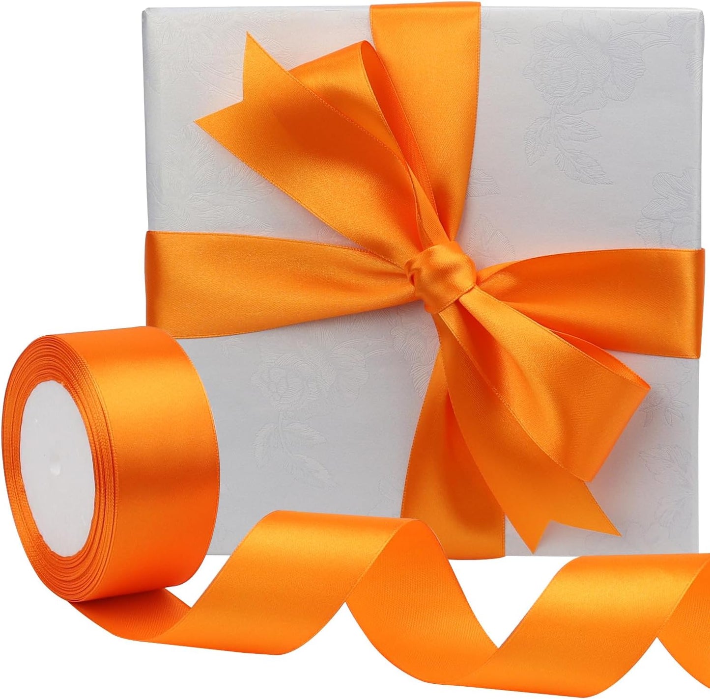 Orange Solid Satin Ribbon 1-1/2 Inch 25 Yards Solid Polyester Fabric Ribbon for Gift Wrapping Wedding Christmas Baby Shower Birthday Party Decoration Handmade Immortal Flower Craft
