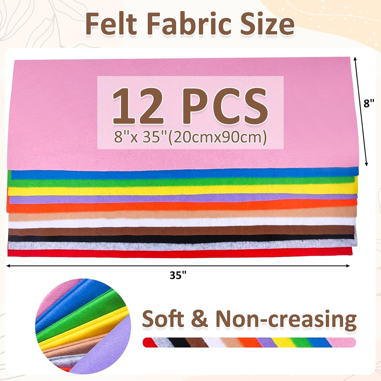 XSEINO 12 Rolls 8"x35"(20.5x90cm) 1.4mm Thick Soft Felt Fabric Sheet 12 Assorted Colors Felt Pack for DIY Craft Sewing Squares Nonwoven Patchwork