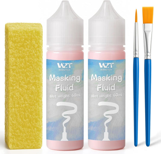 Masking Fluid for Watercolor Painting 120ml Red with a Paintbrush and Eraser - Art Masking Fluid Pen Watercolor Medium Art Supplies for Artists
