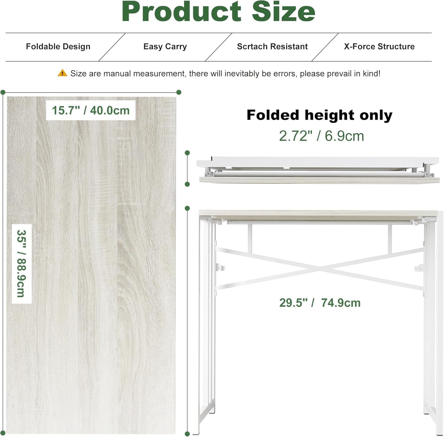 Small Folding Desk 35 inch, No Assembly Required Small Office Desk, Writing Gaming Computer Camping Table, Beige