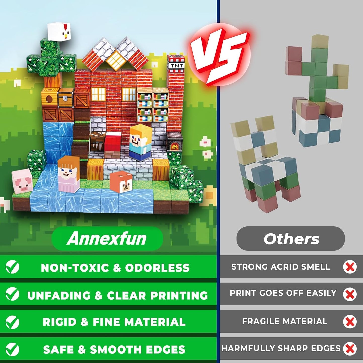 Magnetic Blocks-150PCS Grassland Magnetic Building Blocks Set, Kids Classroom Sensory Toy for Toddlers STEM Learning, Construction Stacking Toy for Kids 3+ Boys and Girls Christmas Birthday Gifts