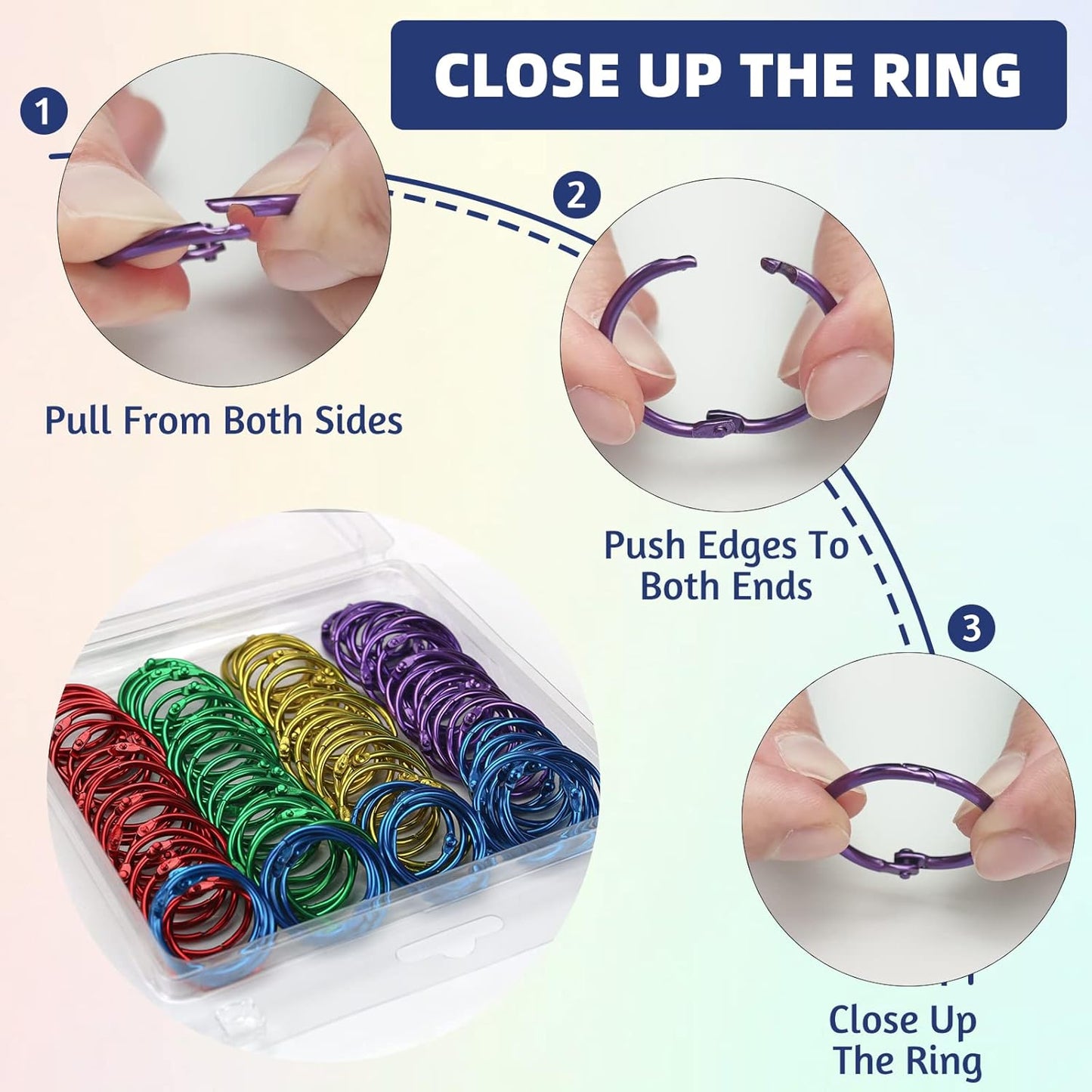 OWLKELA 1 Inch Binder Rings, Office Book Rings, Loose Leaf Rings, 50 Pcs Metallic Assorted Colors