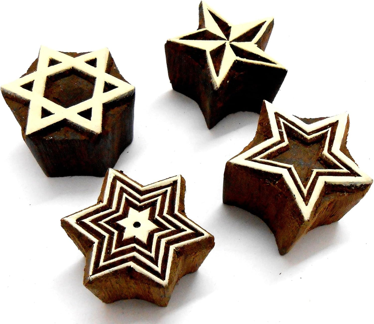 Shining Four Stars Wooden Blocks Stamps for Printing on Textiles, Pottery Crafts,Henna, Scrapbooking (Set of 4)
