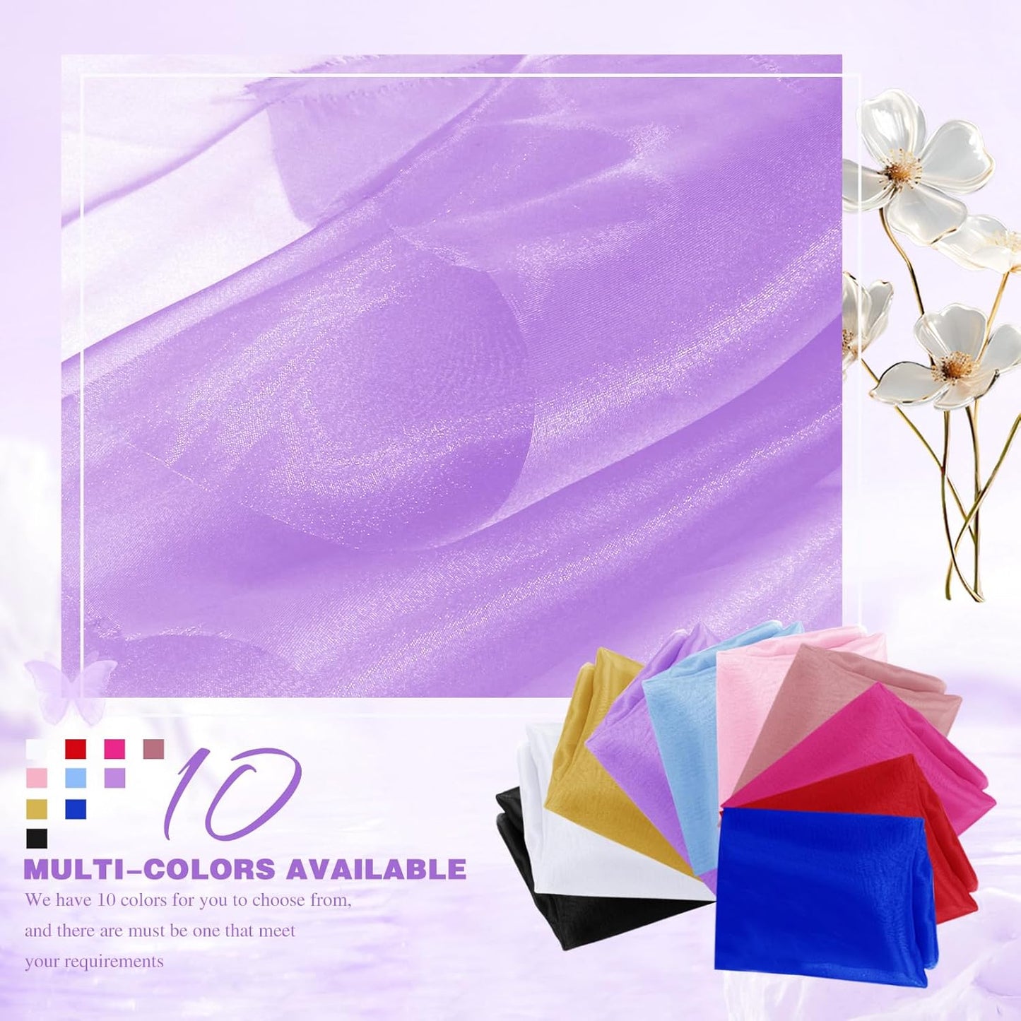VACVELT Sheer Organza Fabric by The Yard, 60 Inch Wide Light Purple Organza Fabric Bolt Bridal Sheer Tulle Fabric, Silk Organza Fabric Roll for Wedding Party Decorations Backdrop Curtain (10 Yards)