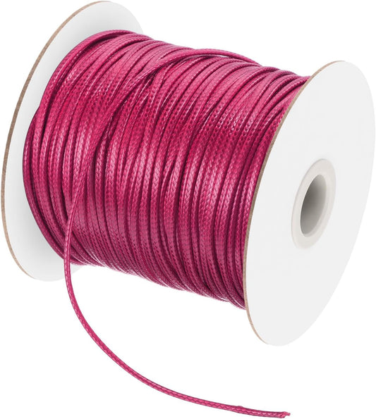 MECCANIXITY Waxed Cord 2mm Waxed Polyester Cord 98 Yard Wax String for Bracelet Making, Necklaces, Beading, Jewelry Making and DIY Crafts(Dark Pink)