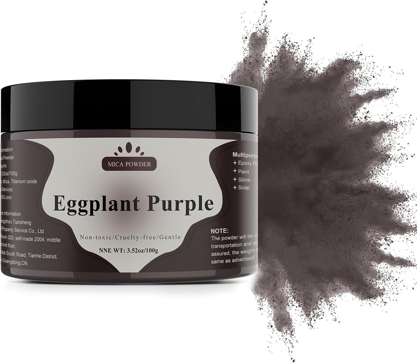 Mica Powder - 100g Mica Powder for Epoxy Resin - Metallic Color Pigment for Resin, Soap, Bath Bombs, Eye Shadow, Nails, DIY Crafting Projects etc. (Eggplant Purple)