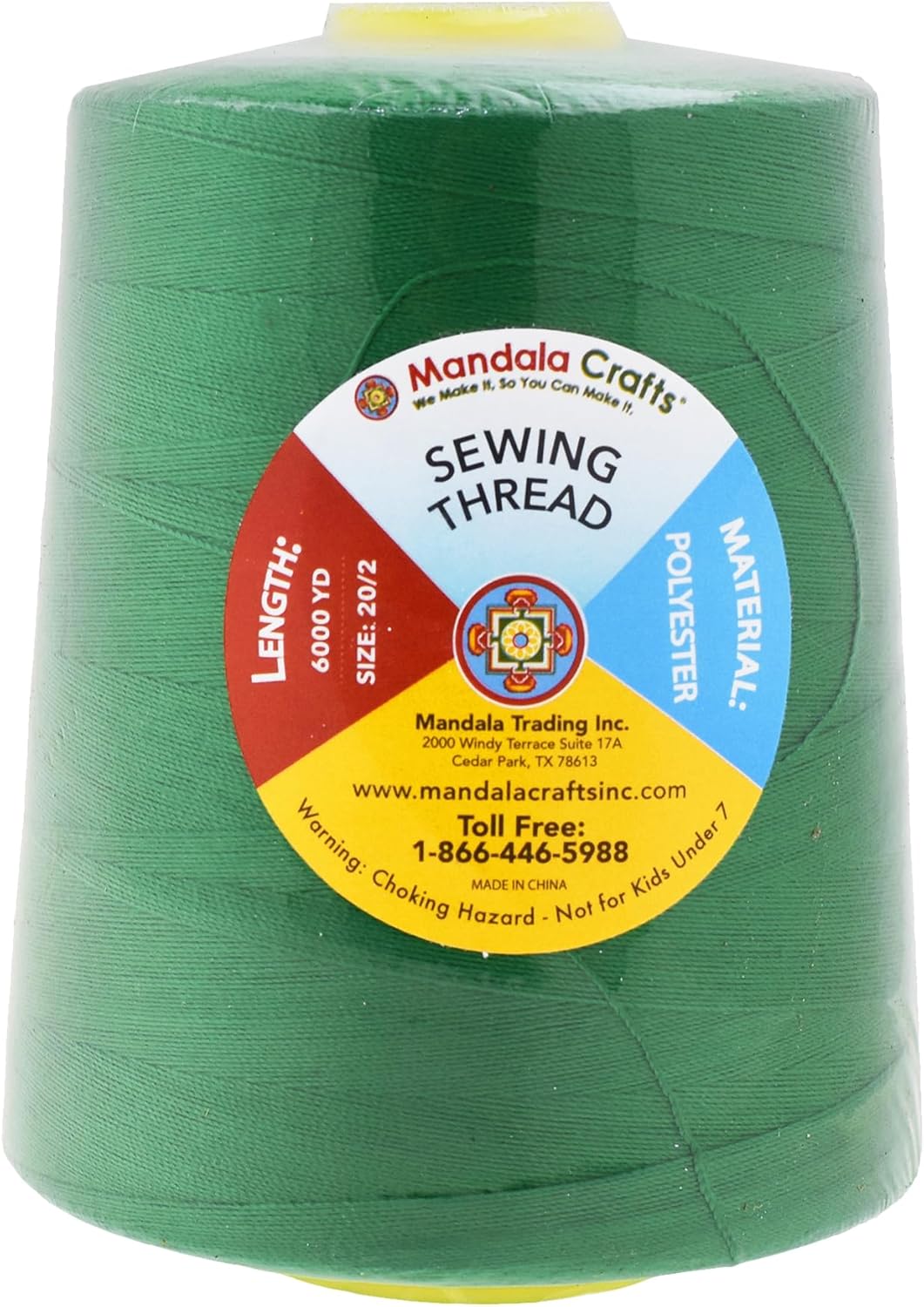 Mandala Crafts 4 Pack of Serger Threads Cones Spools - 20S/2 24000 Yards Polyester Forest Green Threads for Sergers Machine and Overlock Quilting Sewing Machine