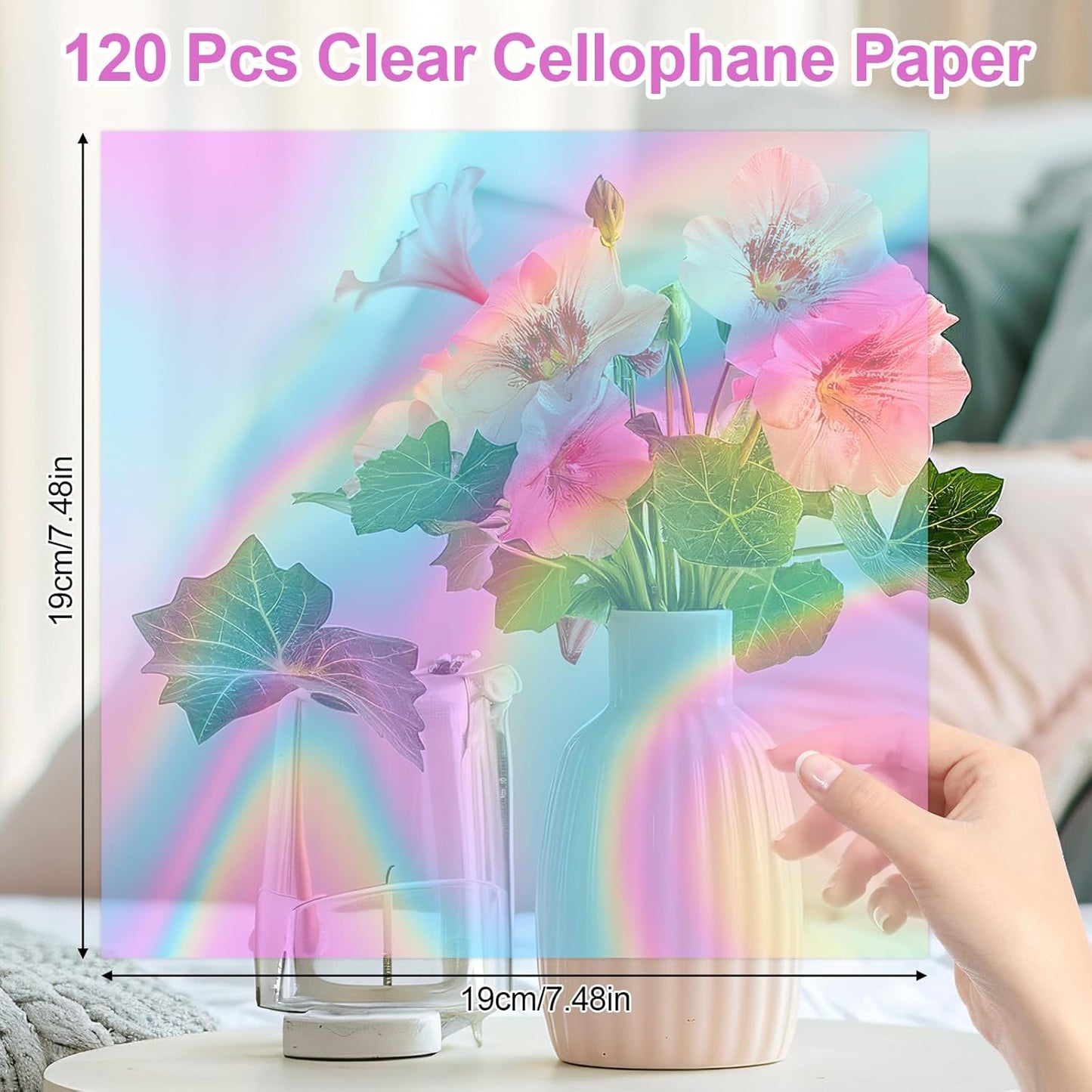 PEASUG 120 PCS Iridescent Cellophane Sheets, 7.5x7.5 Inches Holographic Candy Cellophane Wrap, Iridescent Paper for DIY Crafts Project, Art, Lights, Window Decoration