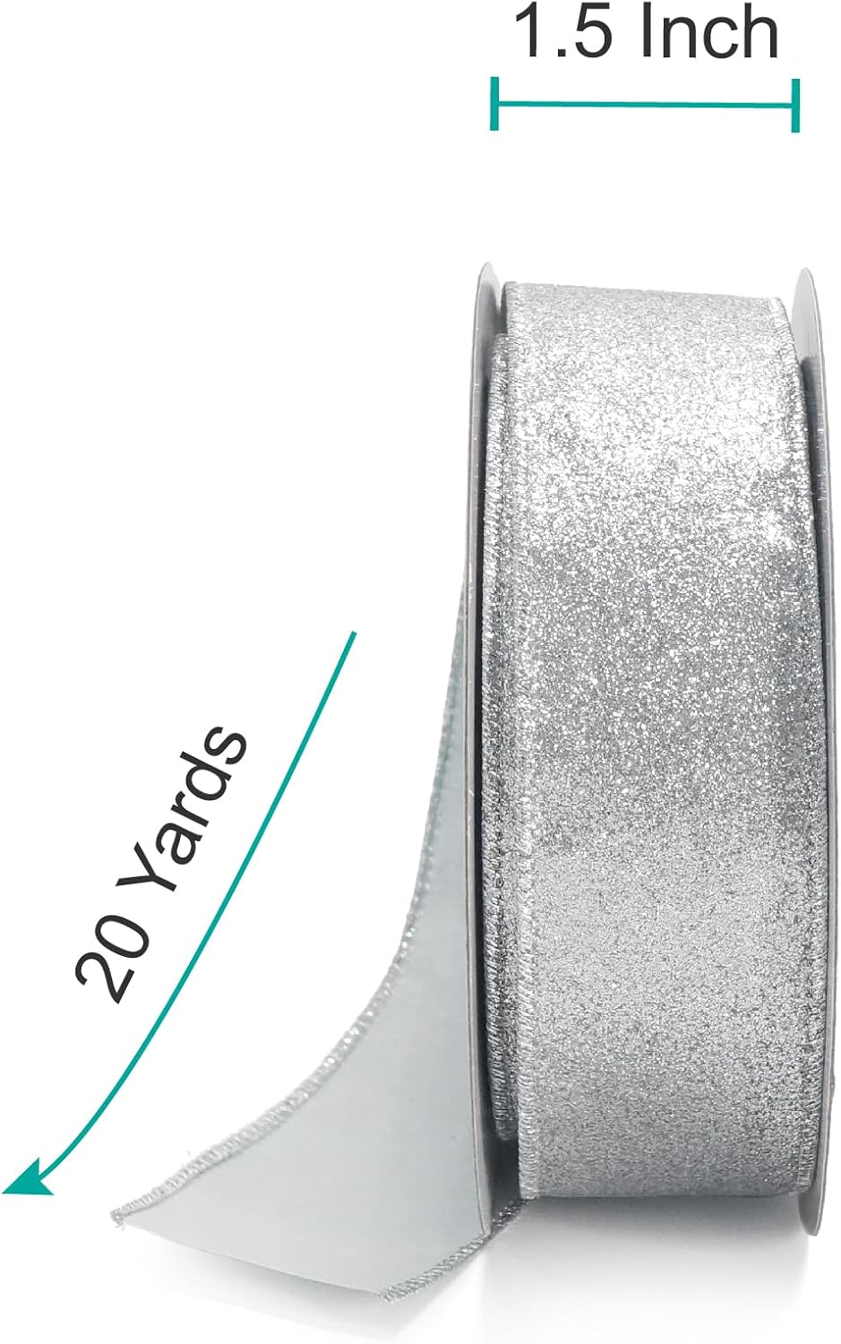 CT CRAFT LLC Glitter Wired Ribbon 1.5" x 20 Yards Silver for Christmas Home Decor Bow Gift Wrapping DIY Crafts Wreath