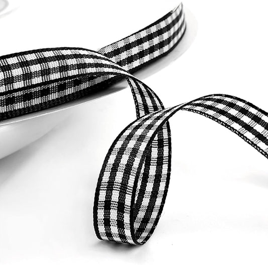 Classic Gingham Checkered Ribbon, Assorted Colors Premium Polyster Plaid Checkered Craft Ribbon for Gift Wrapping, DIY Projects, Hair Bows,Scrapbooking & Party Decor (Black, 3/8x50Yd)