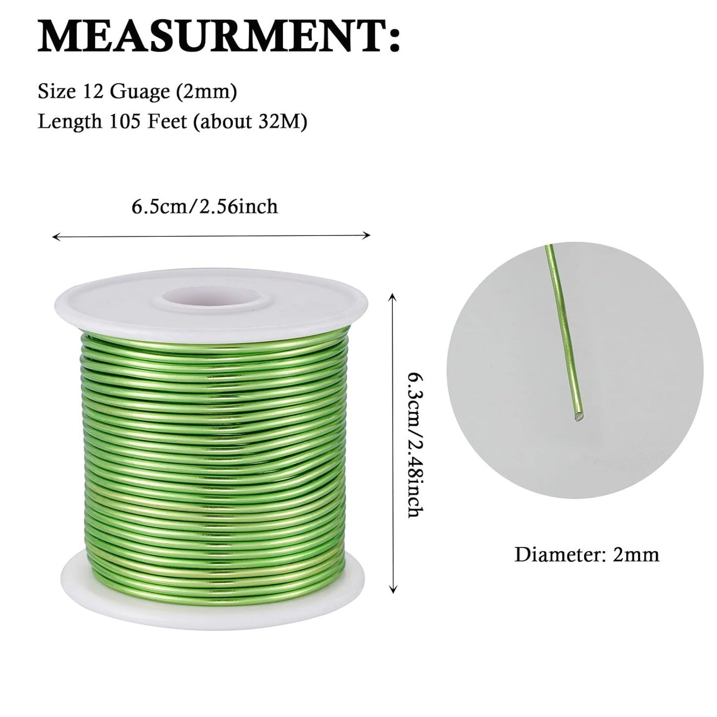 12 Gauge Light Green Aluminum Craft Wire (105FT) - Anodized for Jewelry Making, Beading Floral, Plant Gardening, Sculpting & Modeling Craft Wire (Light Green #8, 2mm)