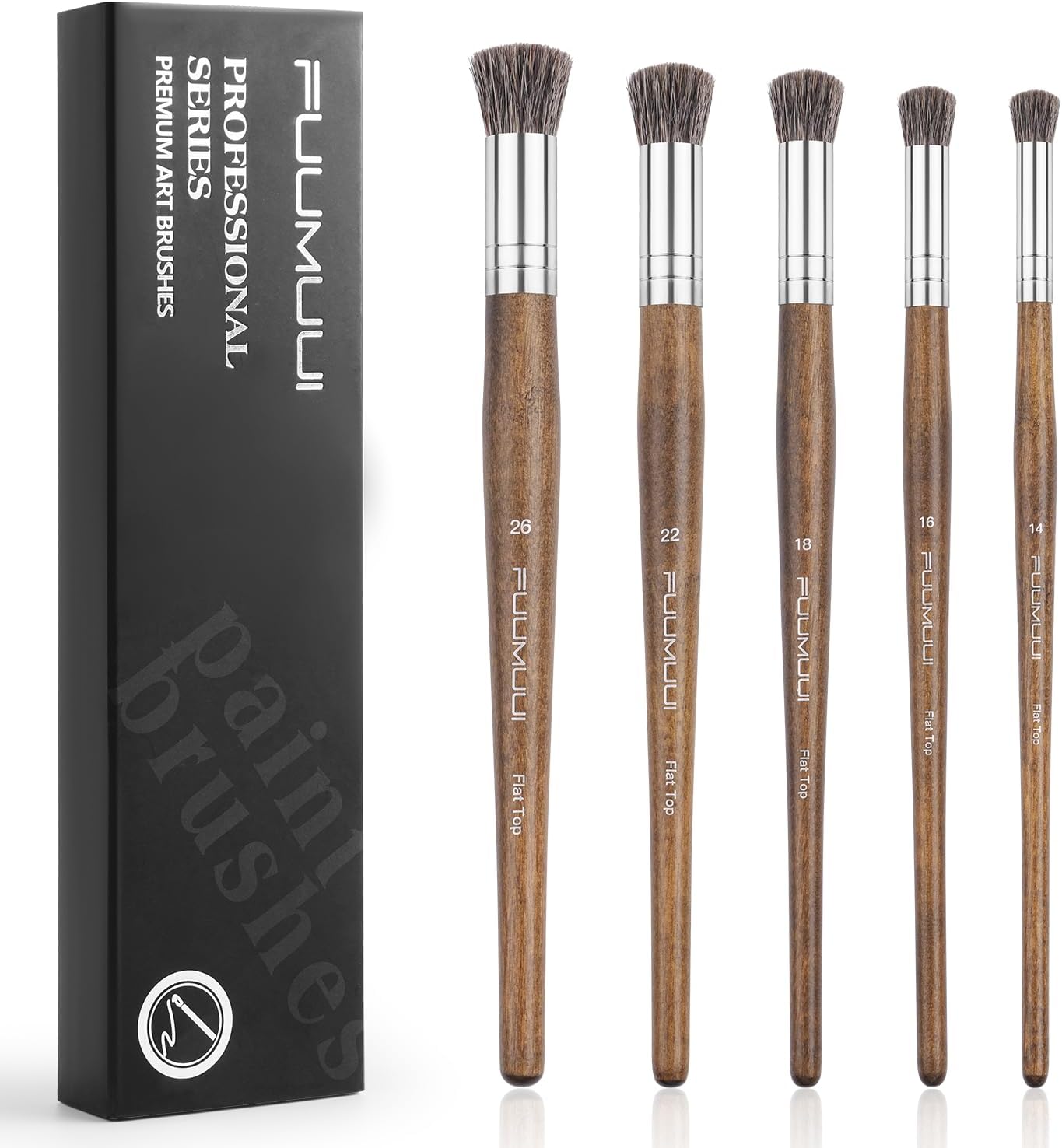 Professional Oil Paint Brushes, Fuumuui 5Pcs Natural Badger Bristle Blending Brush Set for Acrylic, Oil and Gouache - Round Flat Top Shape with Birch Handle
