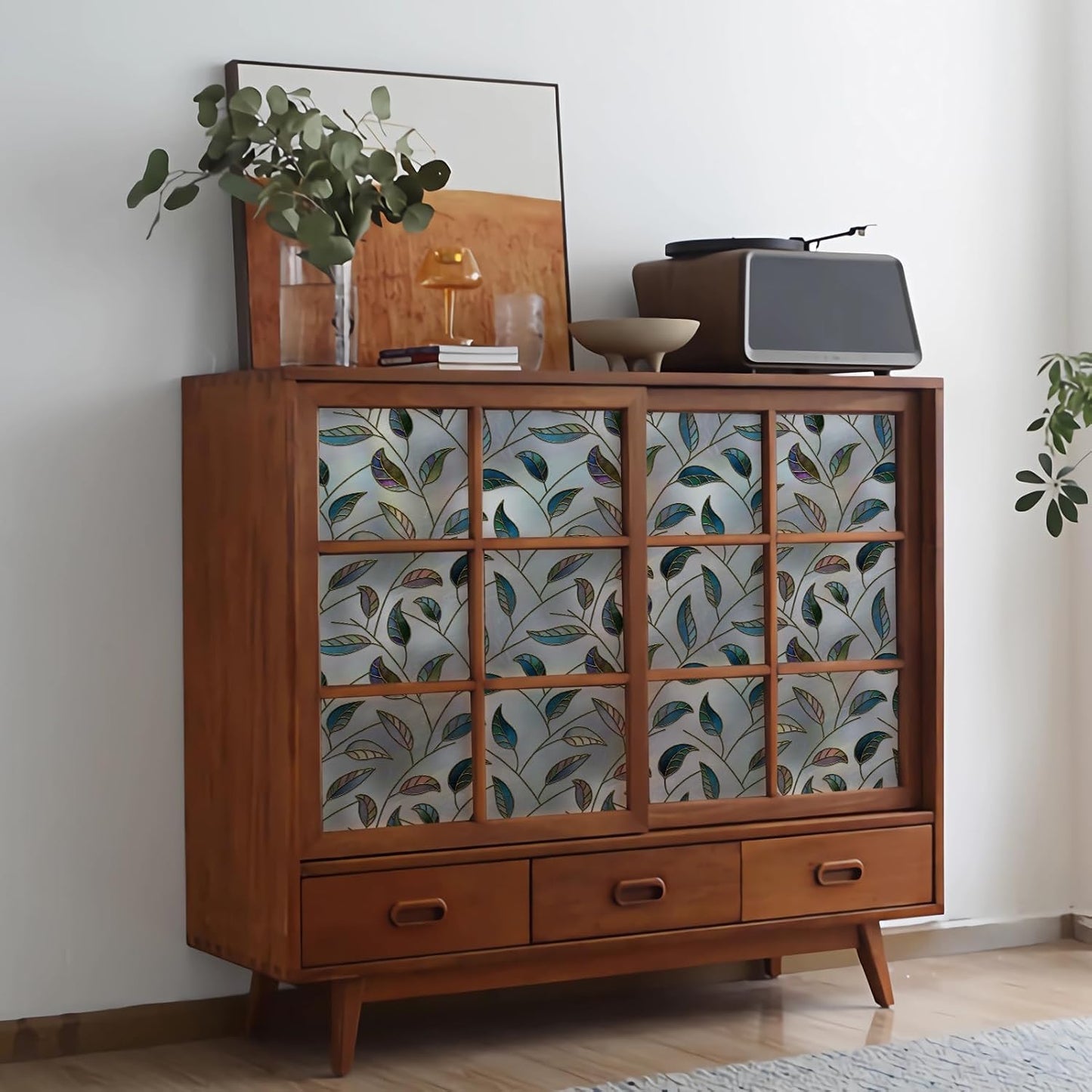 DKTIE Static Cling Decorative Window Film Vinyl Non Adhesive Privacy Film, Multilayer UV Inkjet Technology, 3D Thickened Stained Film (S166, 17.7'' x 118.1'')