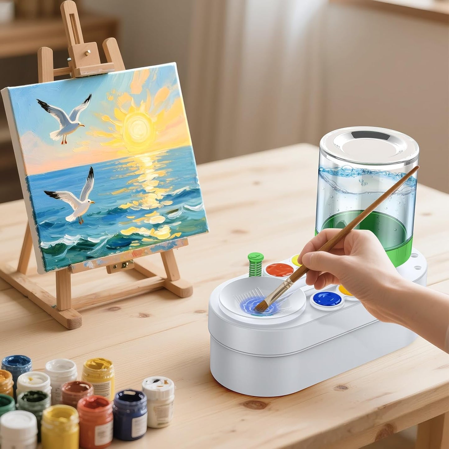 2025 Upgraded Paint Brush Cleaner: Art Supplies for Kids&Adults, Paint Station for Kids, Portable Water Circulation Paint Brush Washer Tool for Artists, Christmas&Birthday Gifts for Kids&Adults