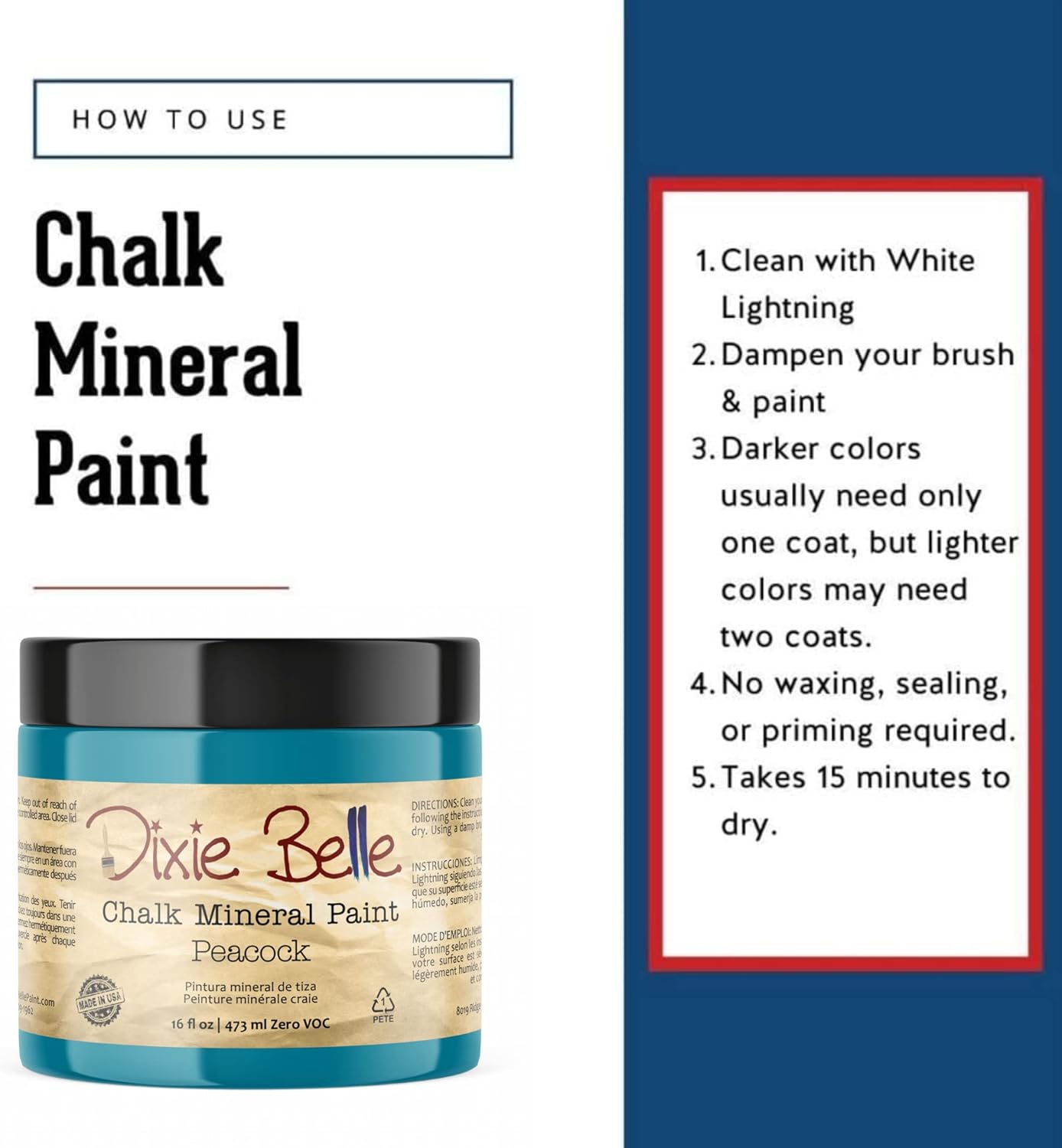 Dixie Belle Paint Company Chalk Finish Furniture Paint - Peacock (16oz) - Matte True Teal Chic Chalk Mineral DIY Furniture Paint