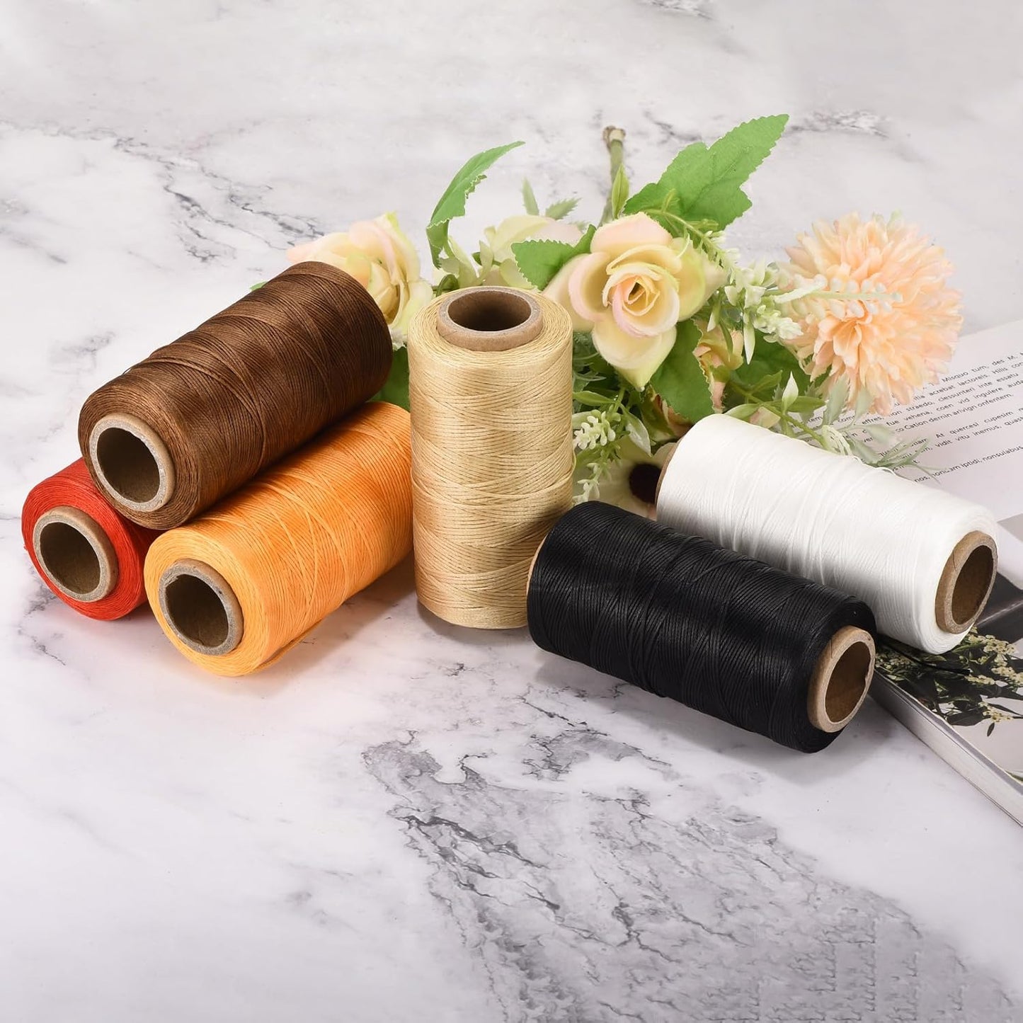 MECCANIXITY Waxed Thread,284 Yard 0.8mm 150D Flat Wax Thread Polyester Waxed String for Leather Sewing Hand Weaving Book Binding Home Decoration, White