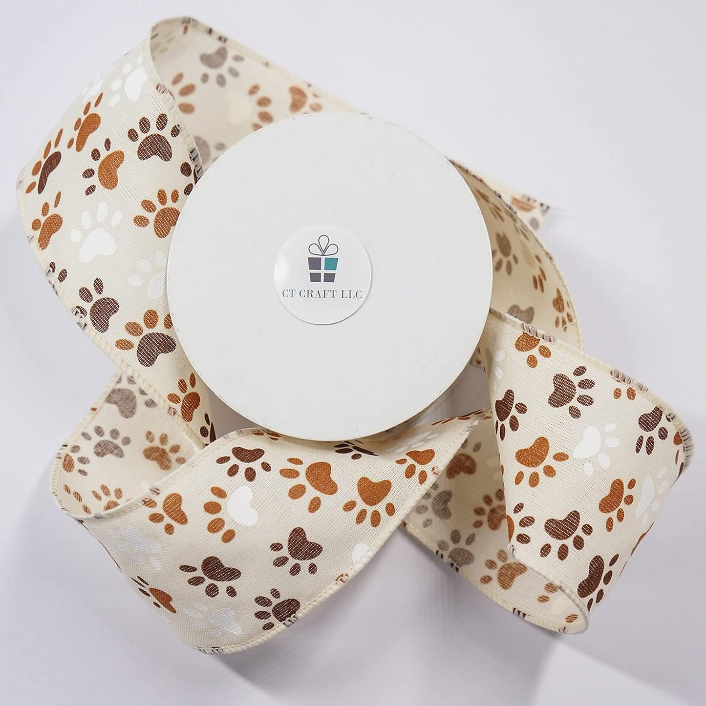 CT CRAFT LLC Ivory Canvas Dog Paw Wired Ribbon 2.5 Inch x 10 Yards for Christmas Home Decor Tree Topper Bow Gift Wrapping DIY Crafts Wreath Garland