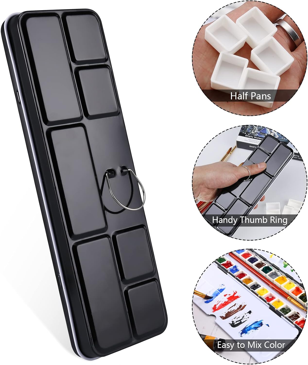 LOONENG Metal Watercolor Tin with Fold-Out Palette, Medium Tray Palette with 26 Empty Half Pans for Plein Air, Acrylic and Oil Painting