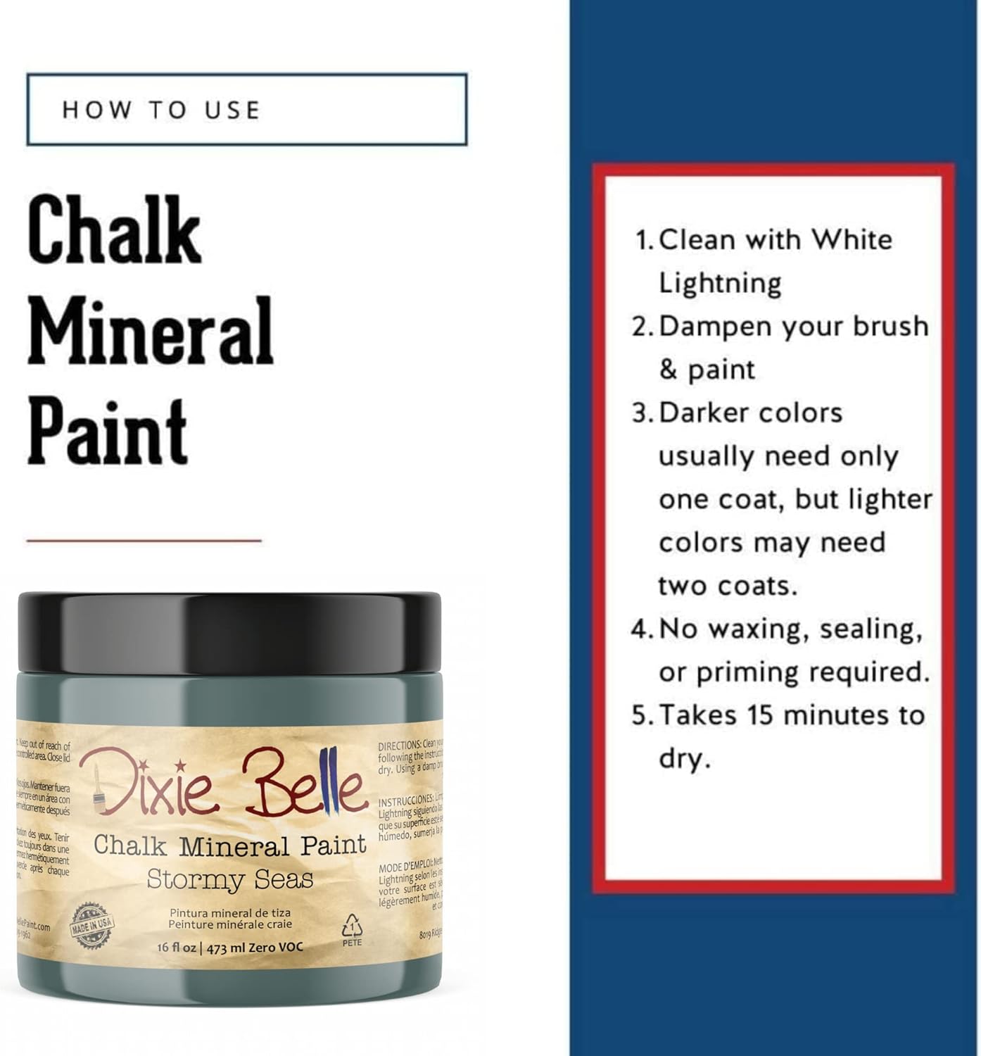Dixie Belle Paint Company Chalk Finish Furniture Paint - Stormy Seas (16oz) - Matte Blue Gray Chic Chalk Mineral DIY Furniture Paint