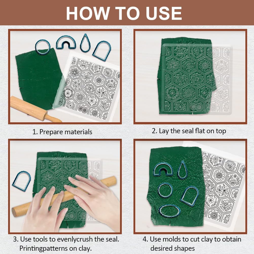 CHGCRAFT Flowers Boom Silicone Texture Stamp Clay Modeling Pattern Pad Texture Sheets for Polymer Clay Making Earrings Jewelry, 5.5x5.5inch